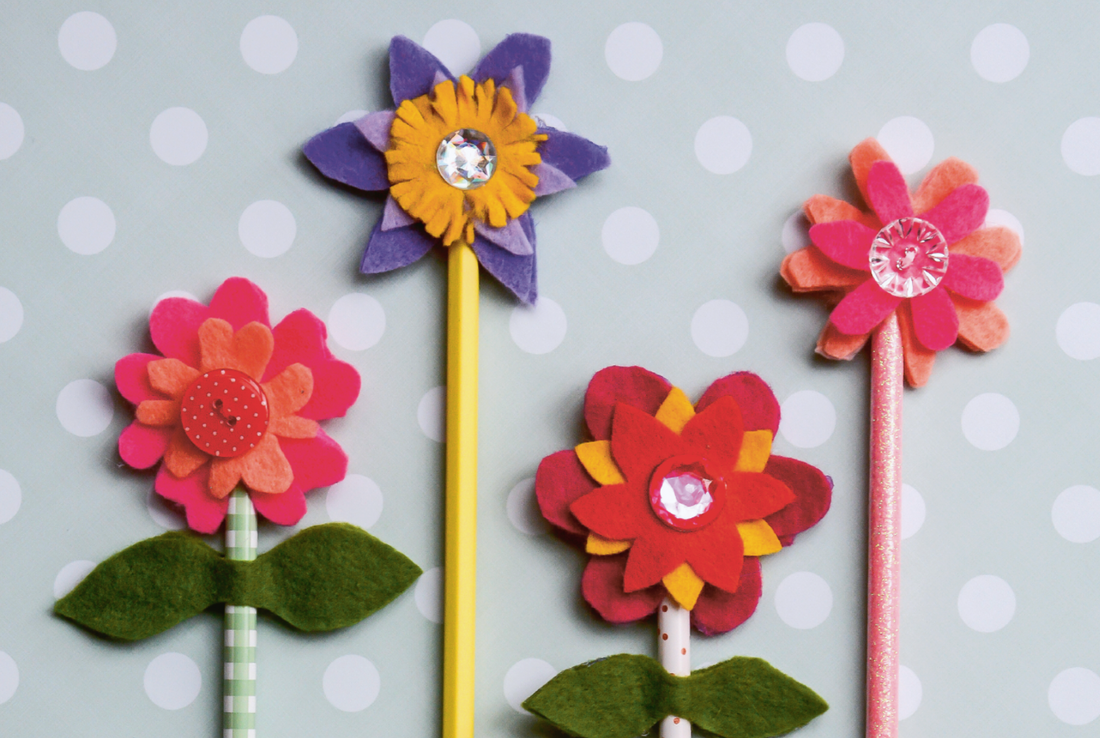 Filzblumen für Bleistifte